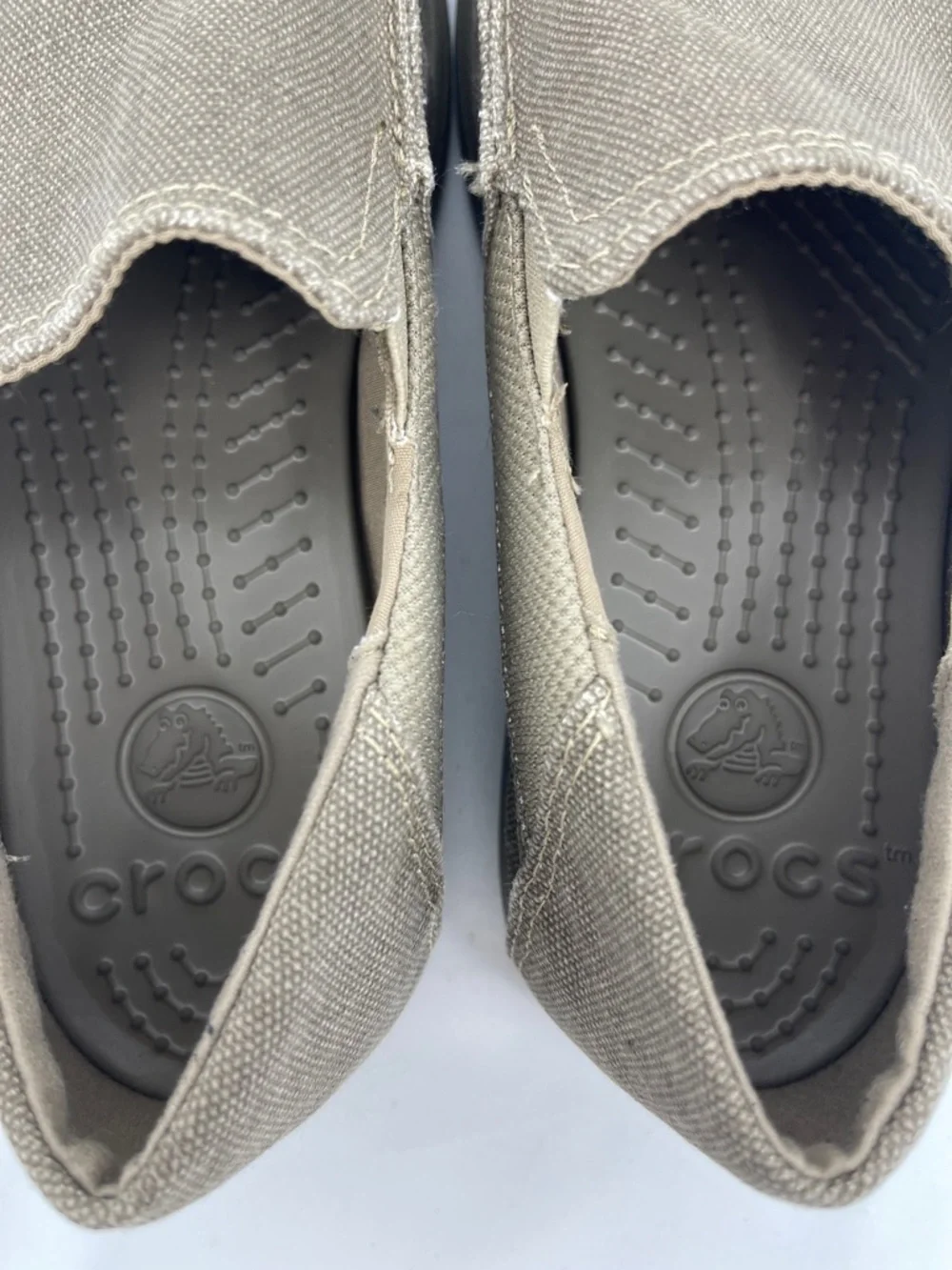 CROCS Boys  Slip-On Canvas Moccasins - Taupe SIZE J 5 UNISEX